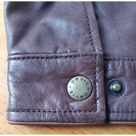Orvis Sporting Traditions Men's Large Brown Leather Bomber Jacket Buttery Soft - Picture 9 of 12